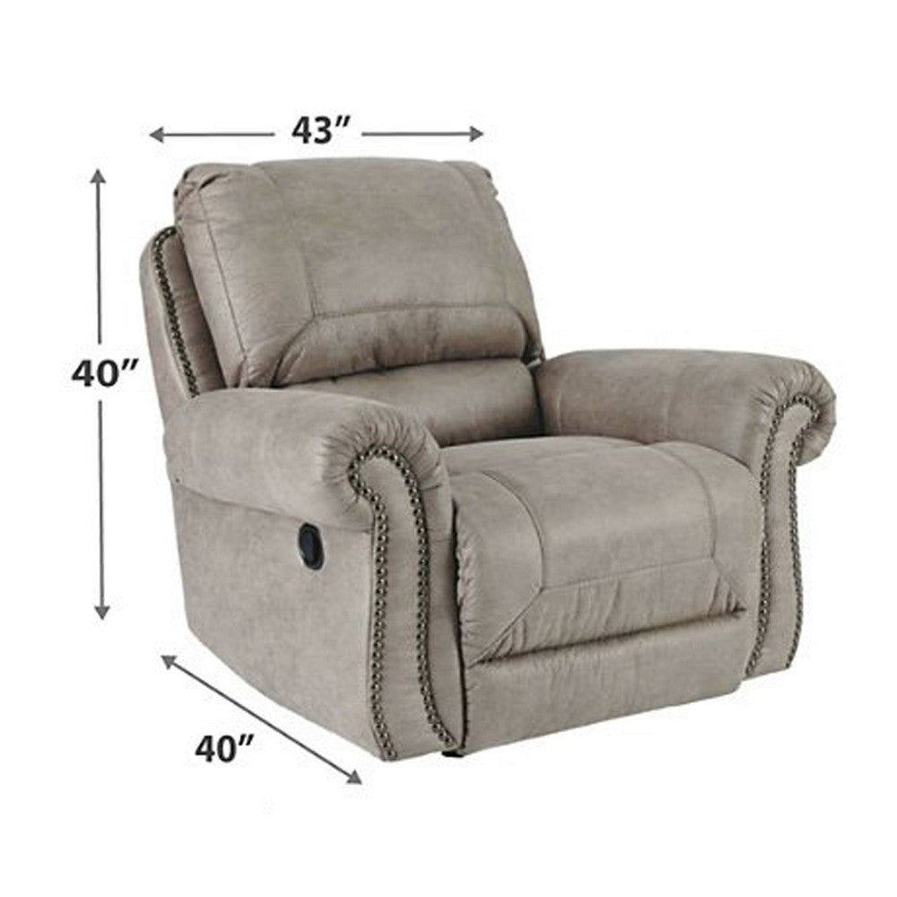 43 Inch Fabric Upholstered Rocker Recliner Rolled Armrests Light Gray By Casagear Home BM210908