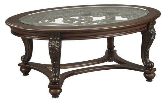48" Oval Glass Top Cocktail Table with Bun Feet, Brown By Casagear Home