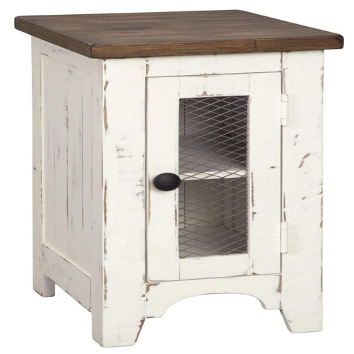 End Table | Chair Side | Wire Metal Grill | 2 Tone | Brown & White