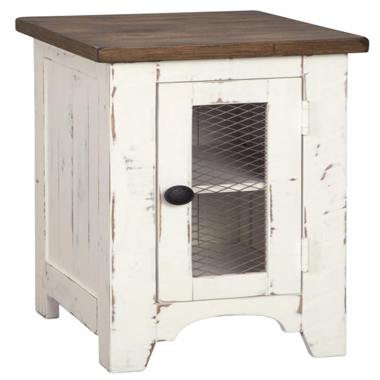 End Table | Chair Side | Wire Metal Grill | 2 Tone | Brown & White