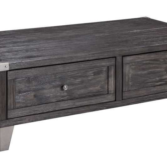 Coffee Table | Wood Lift Top | 2 Drawers | Metal Accents | Gray