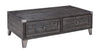 Coffee Table | Wood Lift Top | 2 Drawers | Metal Accents | Gray