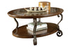 47" Oval Glass Top Cocktail Table with Bottom Shelf, Brown By Casagear Home
