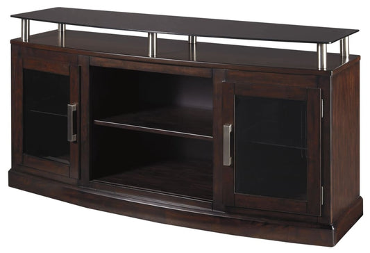 60" 2-Door Raised Glass Top TV Stand, Brown By Casagear Home