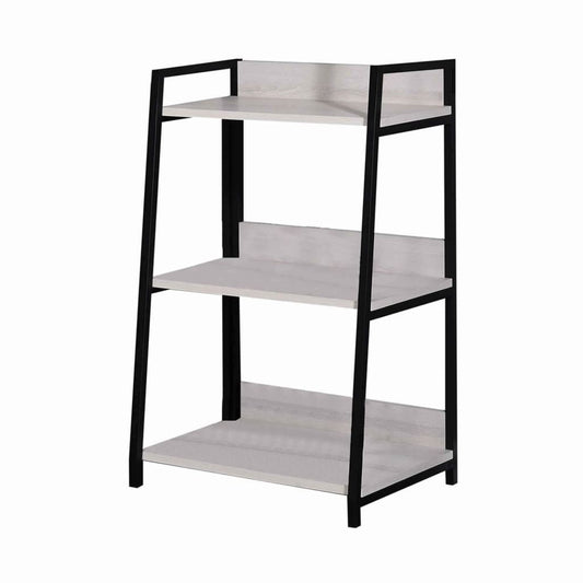 37" 3 Tier Wooden Bookshelf, Washed White and Black By Casagear Home