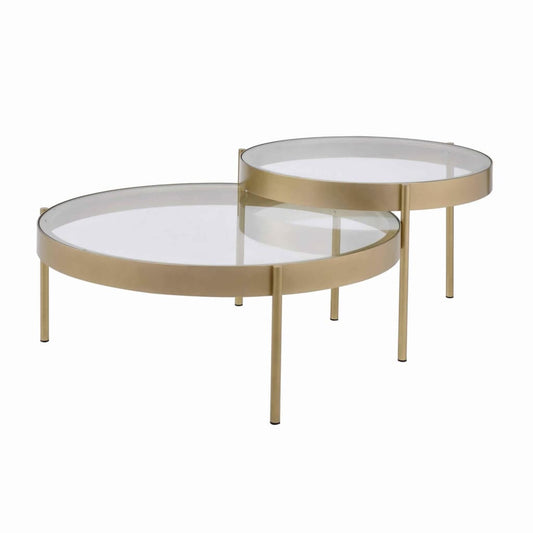36" 2 Piece Metal and Glass Round Table Set, Gold and Clear By Casagear Home