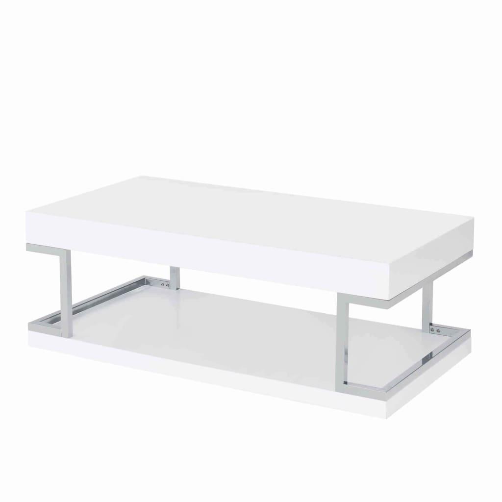 47" Coffee Table With Bottom Shelf, White and Silver By Casagear Home