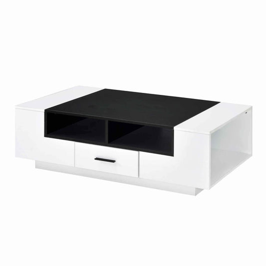 47" 1 Drawer Coffee Table With Open Shelf, Black and White By Casagear Home