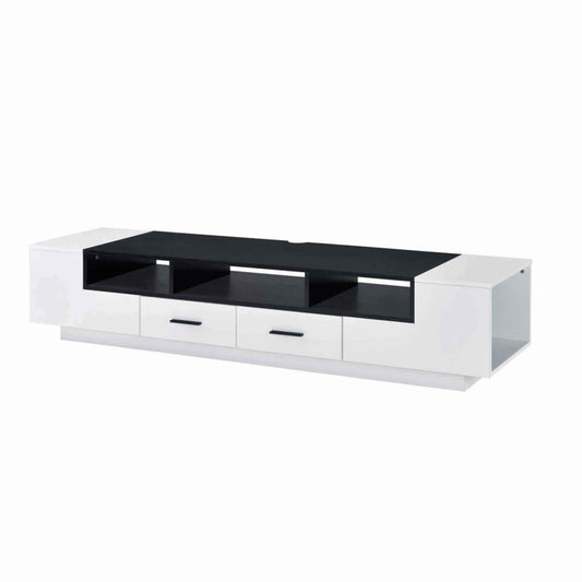 70" 2 Drawer TV Stand With Media Storage, Black and White By Casagear Home