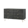 Dresser | Wood | 6 Drawers | Hairpin Legs | Gray & Gold