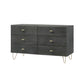 Dresser | Wood | 6 Drawers | Hairpin Legs | Gray & Gold