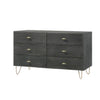 51" 6-Drawer Double Dresser with Hairpin Legs, Gray and Gold By Casagear Home