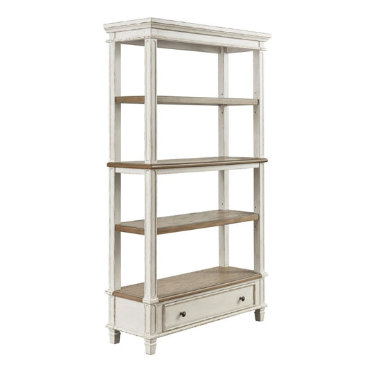 Ashley Wooden Bookcase with 4 Tier Shelves and Bottom Drawer, Brown and White