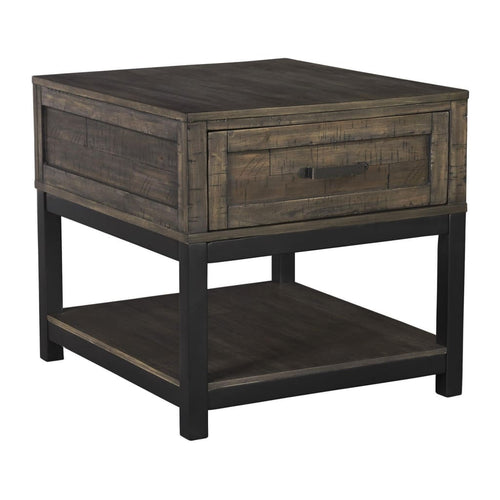 End Table | 2 Tone | 1 Drawer | Metal Base | Brown & Black