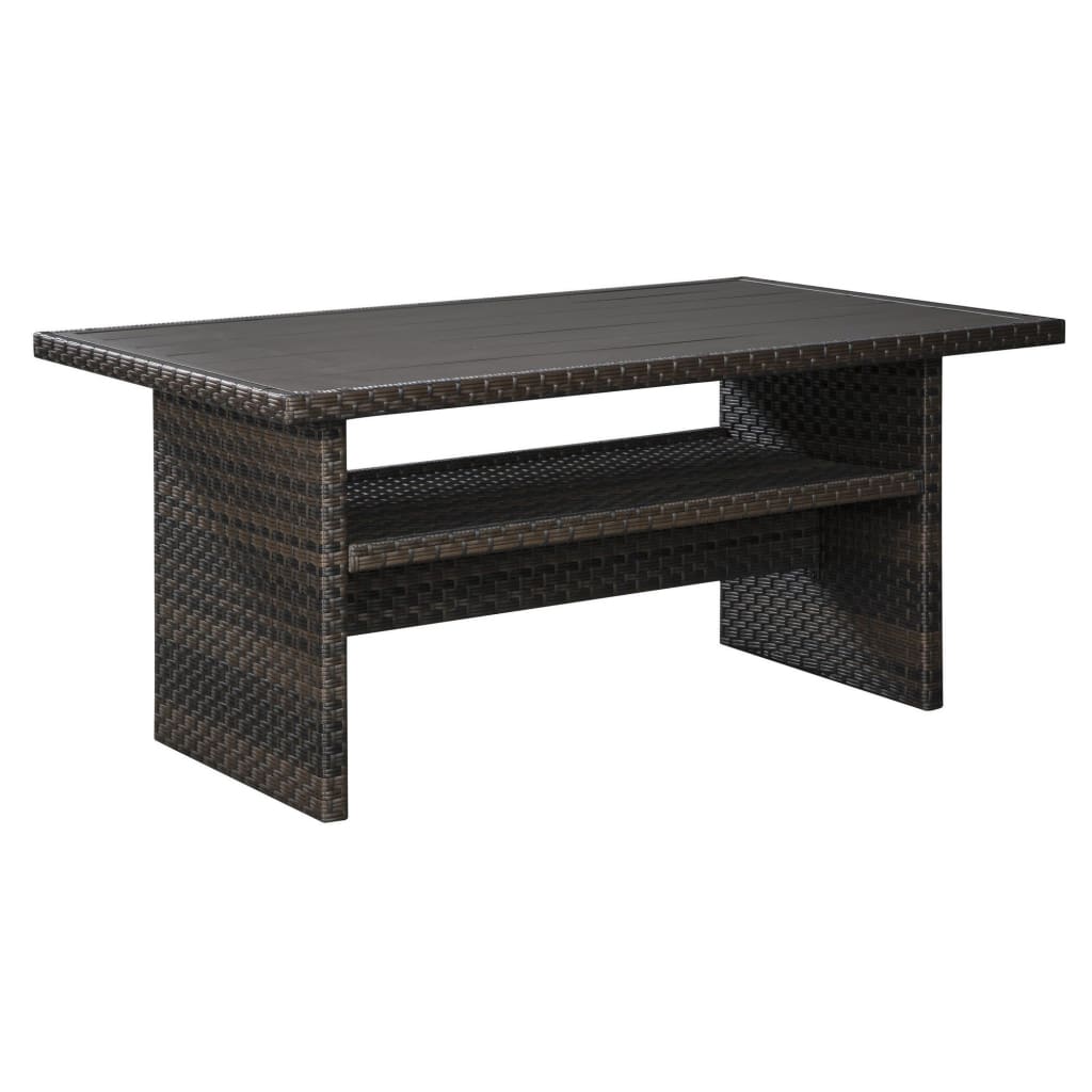 59" Wicker Woven Table with Open Shelf, Dark Brown By Casagear Home