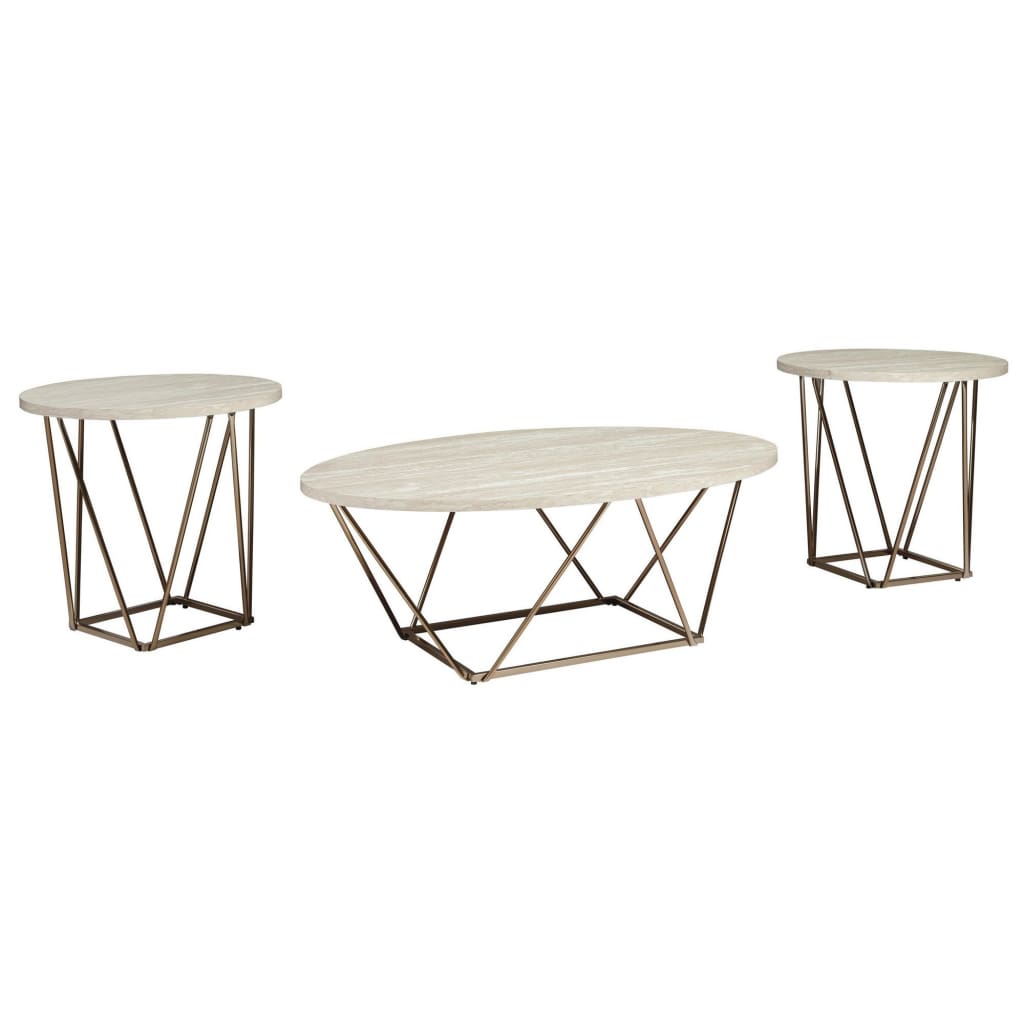 3 Piece Faux Marble Top Table Set, White and Gold By Casagear Home