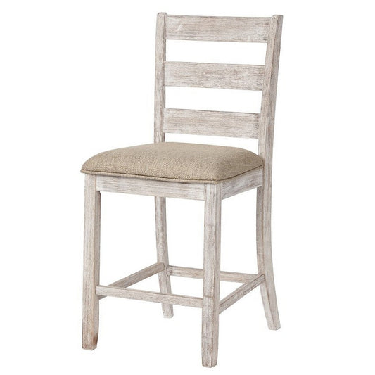 Armless Wooden Barstool Set with Textured Finish, Brown and White By Casagear Home