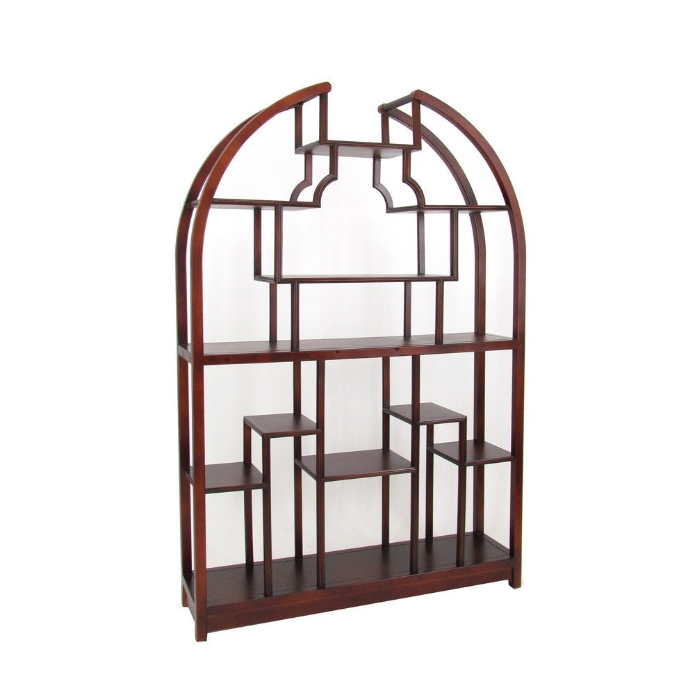Arch Shape Display Unit with Asymmetric Shelves, Dark Brown By Casagear Home