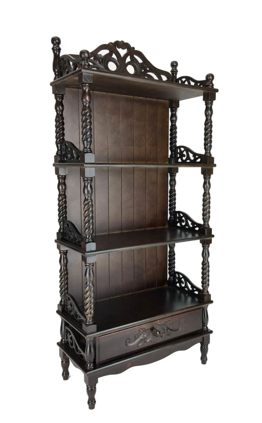 59" 1-Drawer 3 Shelf Carved Wooden Bookcase, Brown By Casagear Home