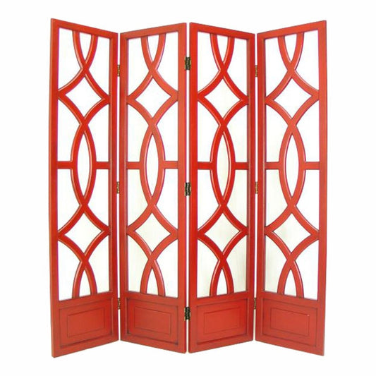 72" 4 Panel Open Cut-Out Wood Room Divider, Red By Casagear Home