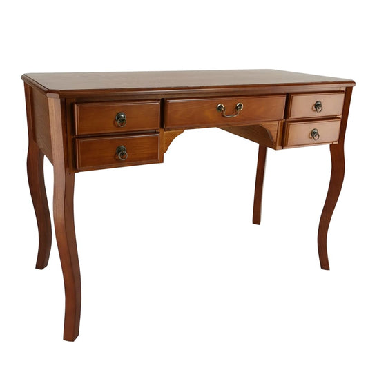 45" 5-Drawer Writing Desk with Cabriole Legs, Brown By Casagear Home