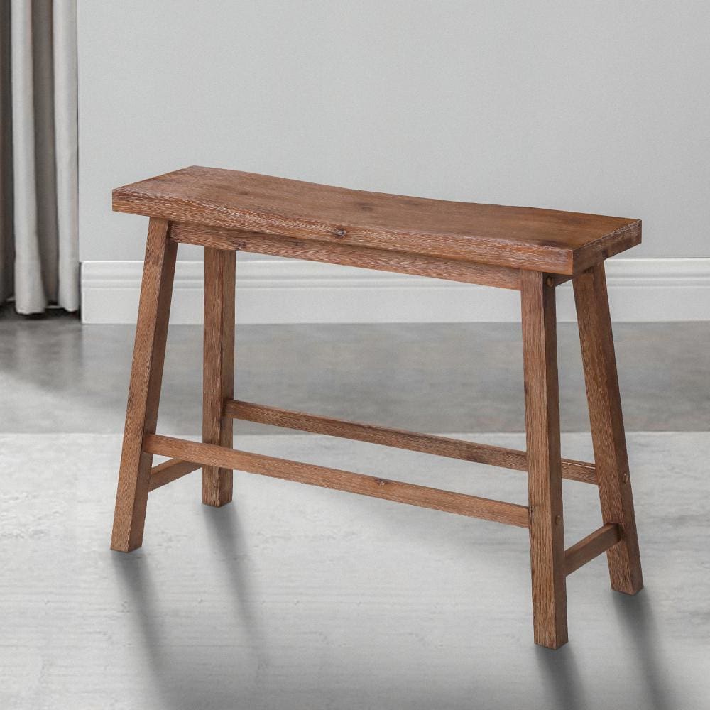 Saddle Seat Wooden Bench with Canted Frame Oak Brown By The Urban Port BM214019