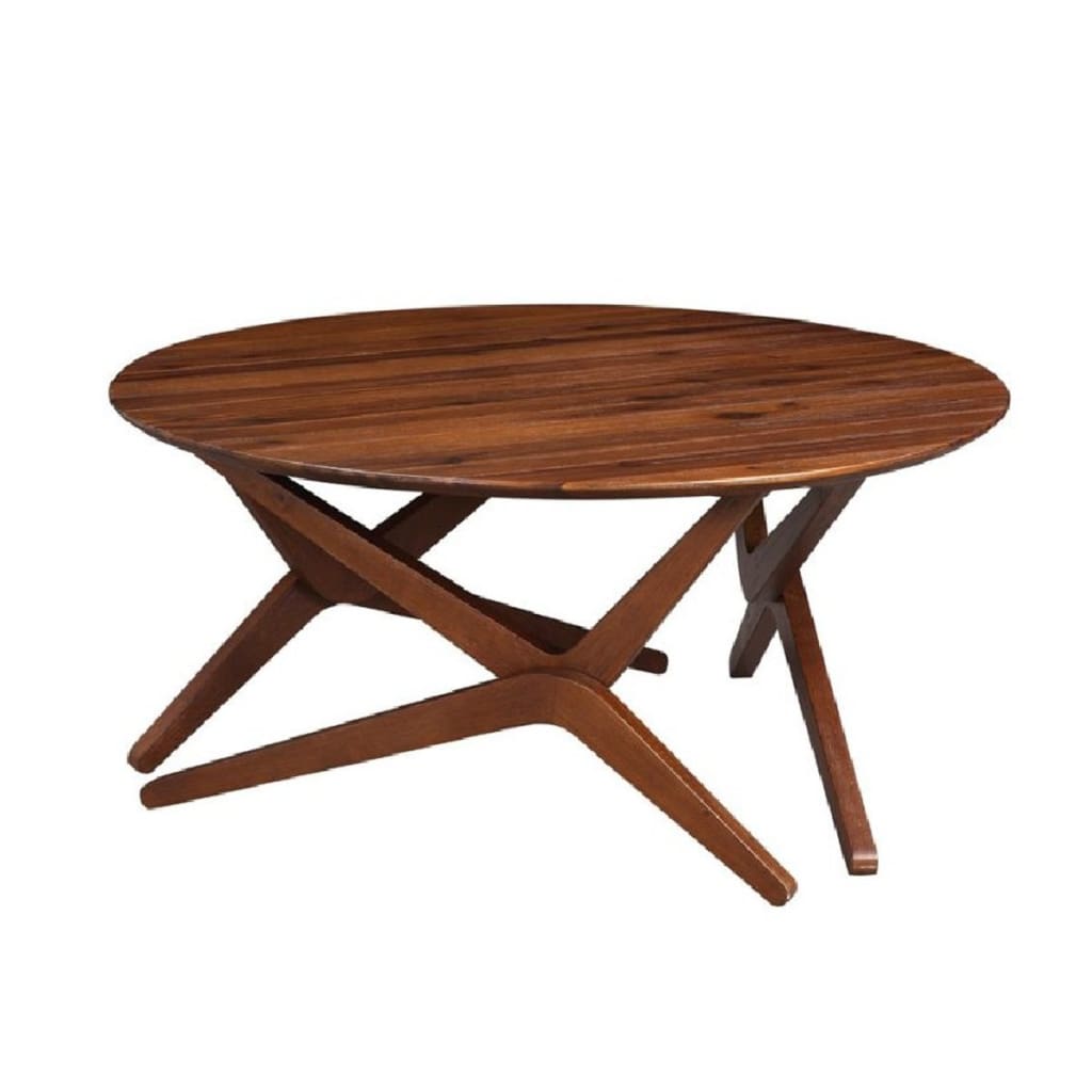 Round Wooden Adjustable Table with Boomerang Legs, Brown by Casagear Home