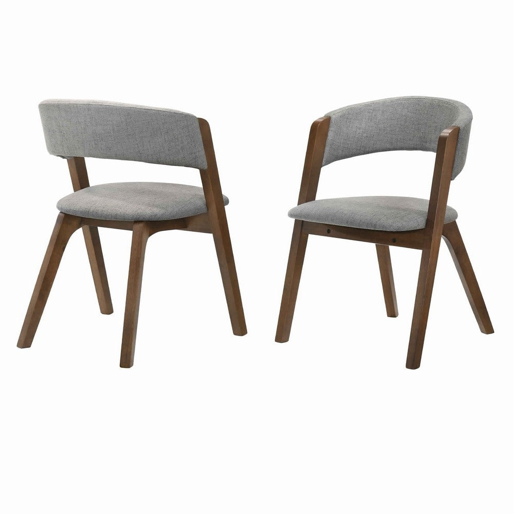 Fabric Upholstered Round Back Wood Dining Chair, Set of 2, Brown and Gray By Casagear Home