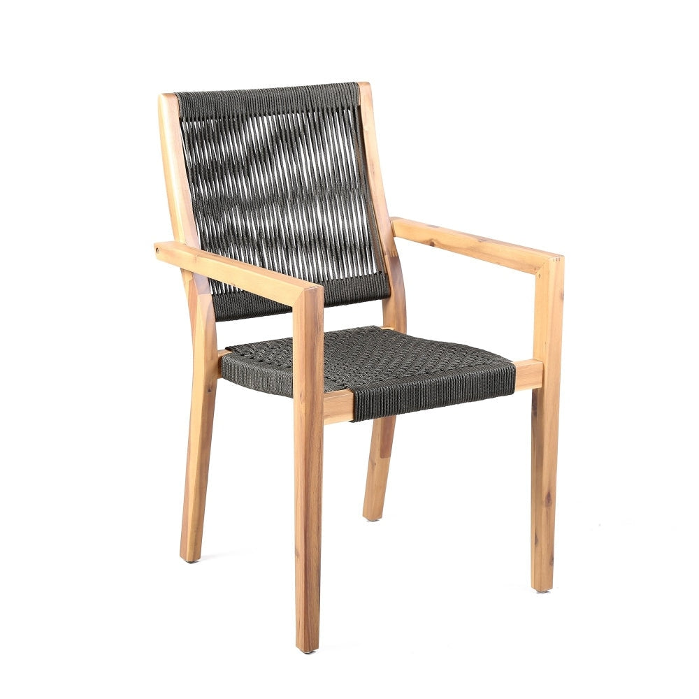 27 Inch Wood Outdoor Dining Side Chair Fishbone Weave Set of 2 Black By Casagear Home BM214490