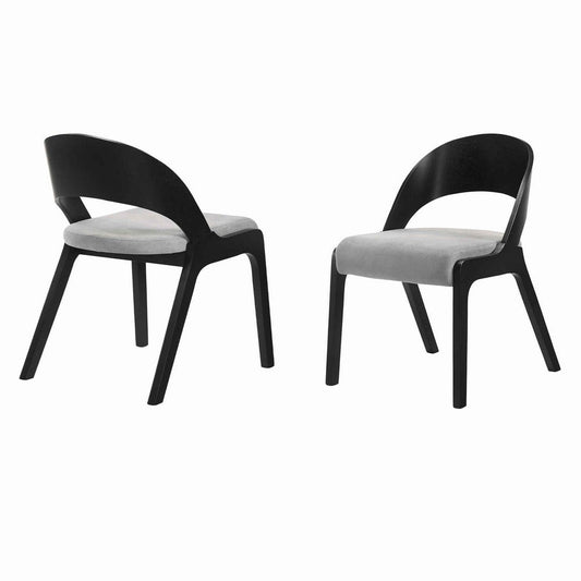 23 Inch Mid Century Modern Dining Side Chair, Curved Back, Set of 2, Black, Gray By Casagear Home
