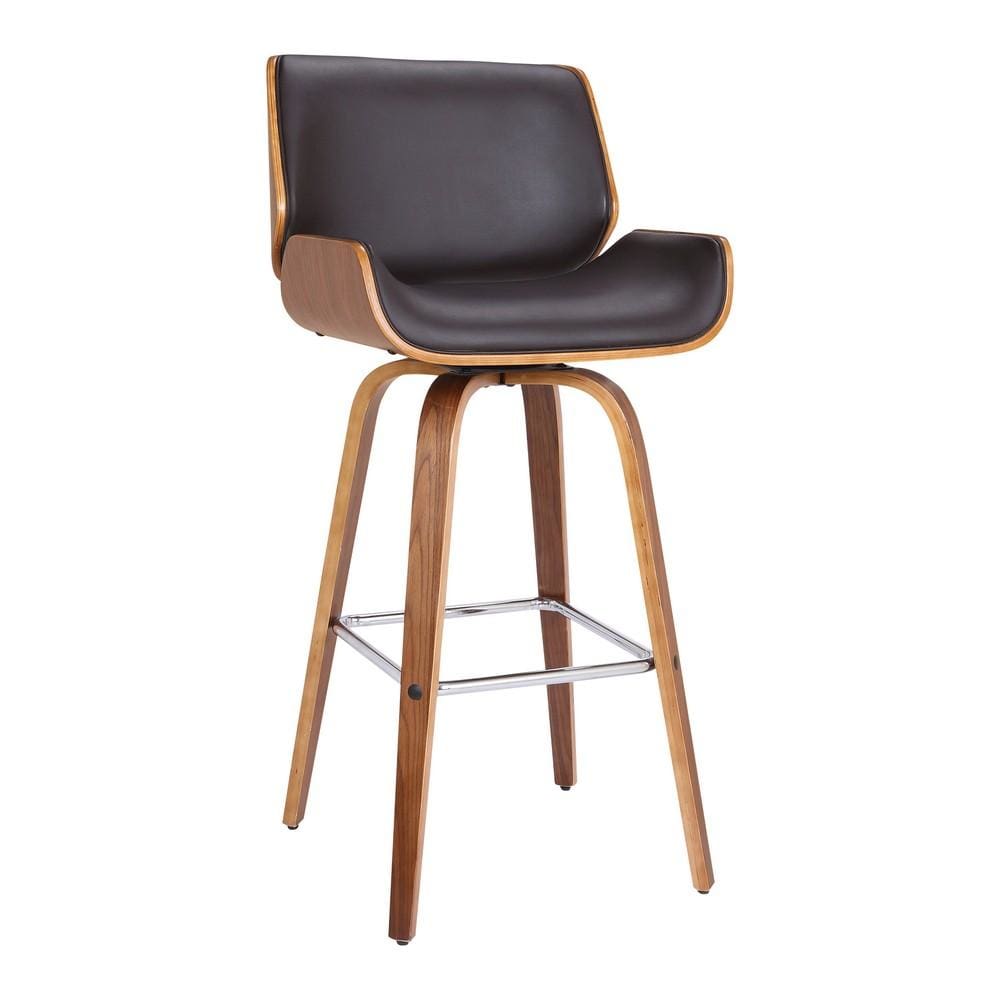 Barstool | Wood Swivel | Faux Leather Seat | Bar Height | Black & Brown