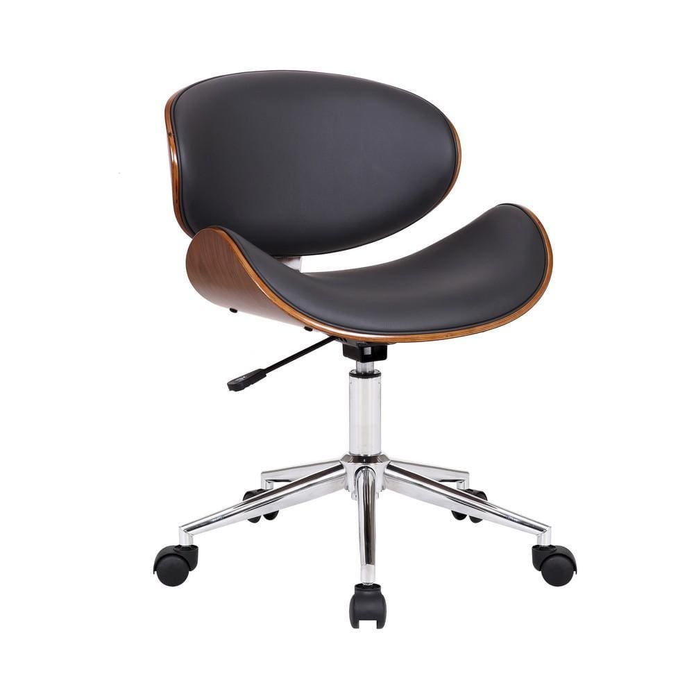 33" Office Chair with Curved Leatherette Seat, Black & Silver By Casagear Home