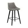 26 Inch Velvet Upholstered Diamond Tufted Wood Leg Barstool, Gray and Black By Casagear Home