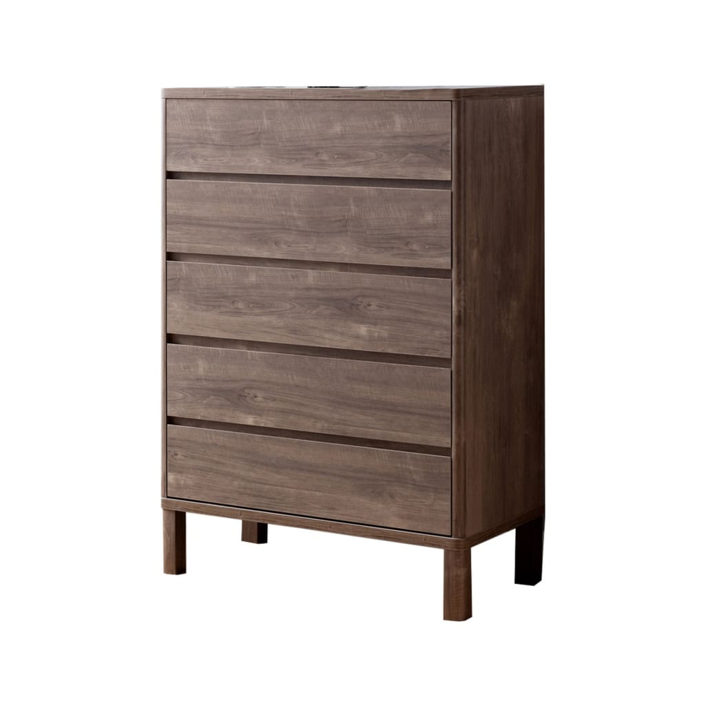 44" 5 Drawer Wood Chest With Straight Legs, Hazelnut Brown By Casagear Home