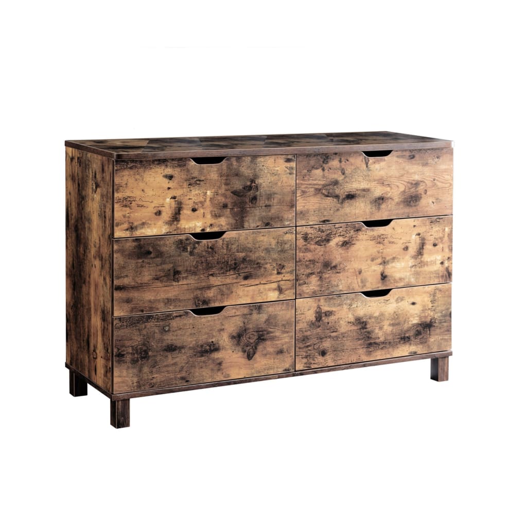 6 Drawer Dresser With Straight Legs, Distressed Brown By Casagear Home