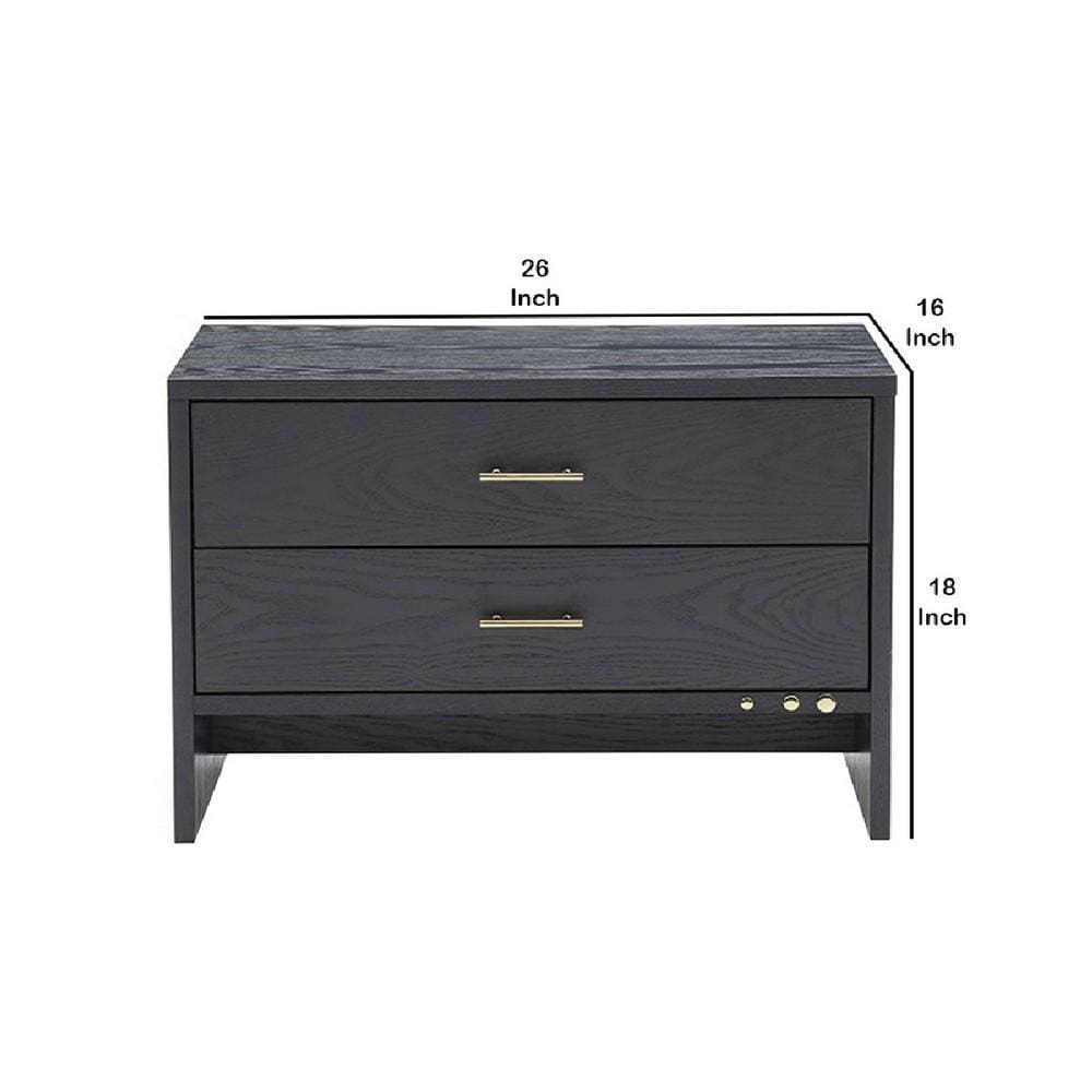 2 Drawer Wooden Nightstand with Brass Handles Gray By Casagear Home BM214755