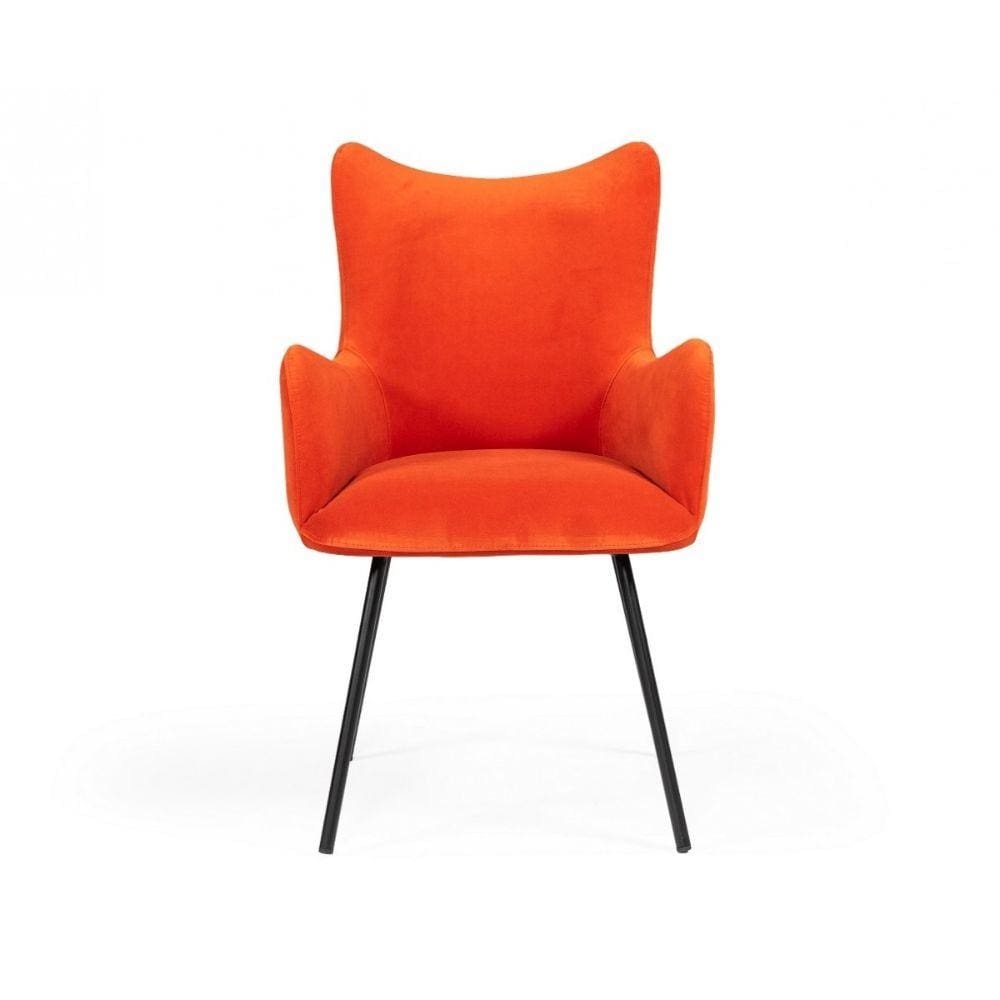 Fabric Upholstered Dining Chair with Winged Back, Orange By Casagear Home