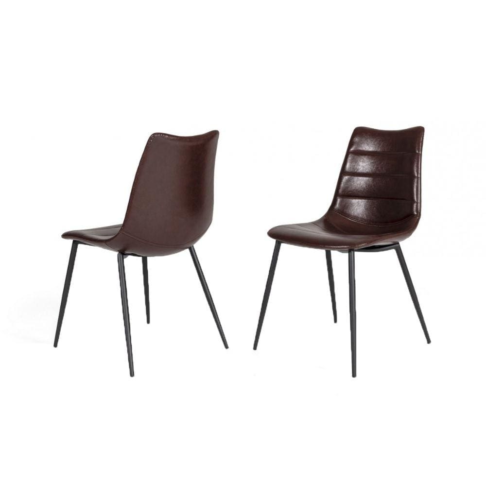 Dining Chair | Faux Leather | Horizontal Stitching | Set of 2 | Brown