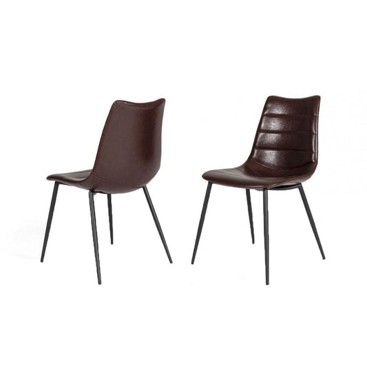 Metal Dining Chair with Horizontal Stitching, Set of 2,Brown By Casagear Home