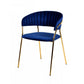 Dining Chair with Metal Legs, Set of 2, Blue and Gold By Casagear Home