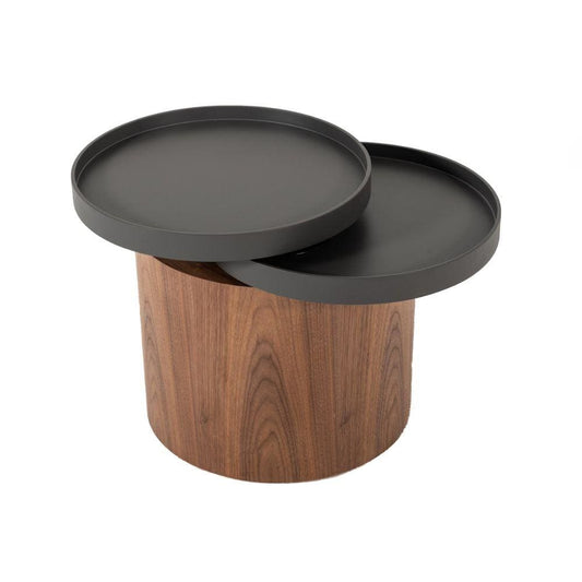 End Table | Cylindrical Wood | Swivel Tray Top | 18" | Brown & Black