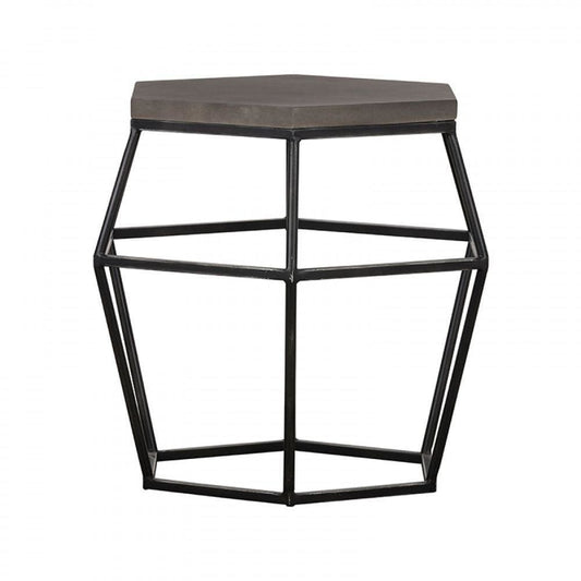 23" Metal Base Hexagonal Concrete End Table, Gray & Black By Casagear Home
