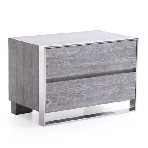 Nightstand | 2 Drawer | Stainless Steel Legs | Rectangular | Gray