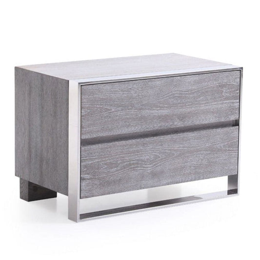 19" 2 Drawer Rectangular Nightstand with Metal Legs, Gray By Casagear Home