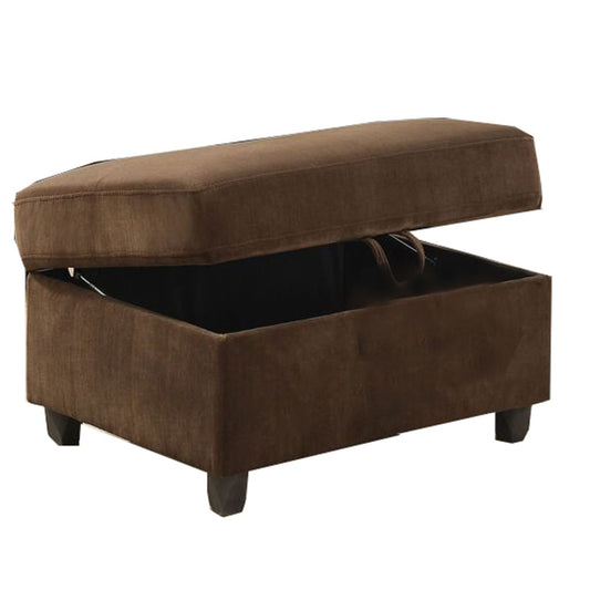 Fabric Upholstered Rectangular Ottoman with Hidden Storage, Brown By Casagear Home