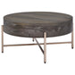 1 Drawer Round Modern Coffee Table with Crossed Metal Legs Brown and Gold By Casagear Home BM215037