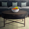 1 Drawer Round Modern Coffee Table with Crossed Metal Legs, Brown and Gold By Casagear Home