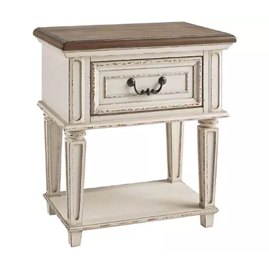 1 Drawer Wooden Frame Nightstand with Tapered Legs, Brown and Antique White By Casagear Home