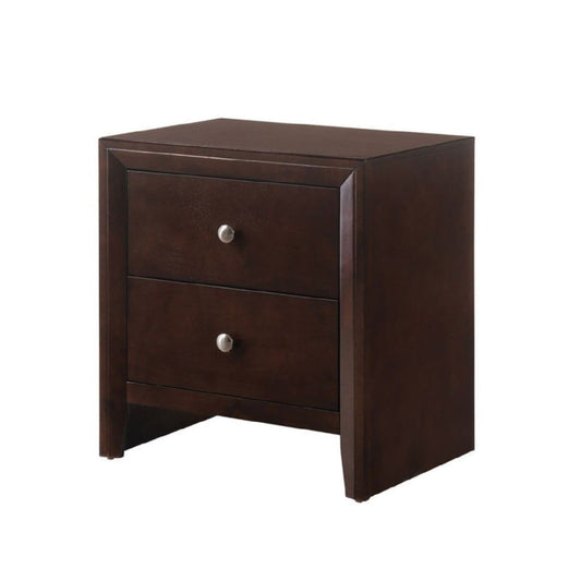 2 Drawer Nightstand with Sled Base, Cherry Brown By Casagear Home