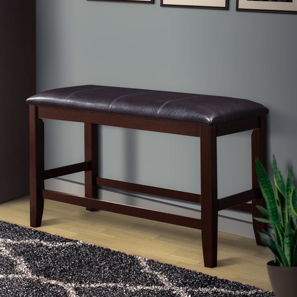 Bench | Counter Height | Faux Leather Seat | Brown & Black